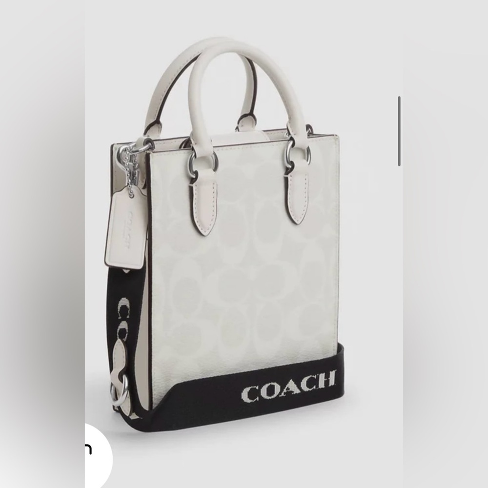 Coach North South Mini Tote in Glacier White with Black Strap NWT - Picture 2 of 10